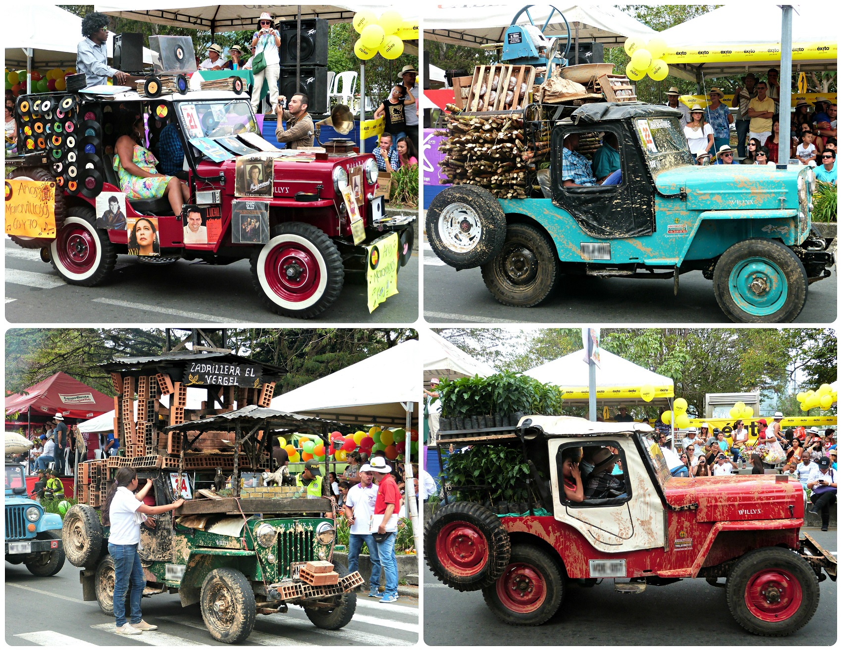 4 jeeps avec leur thématique au défilé Yipao à Armenia
