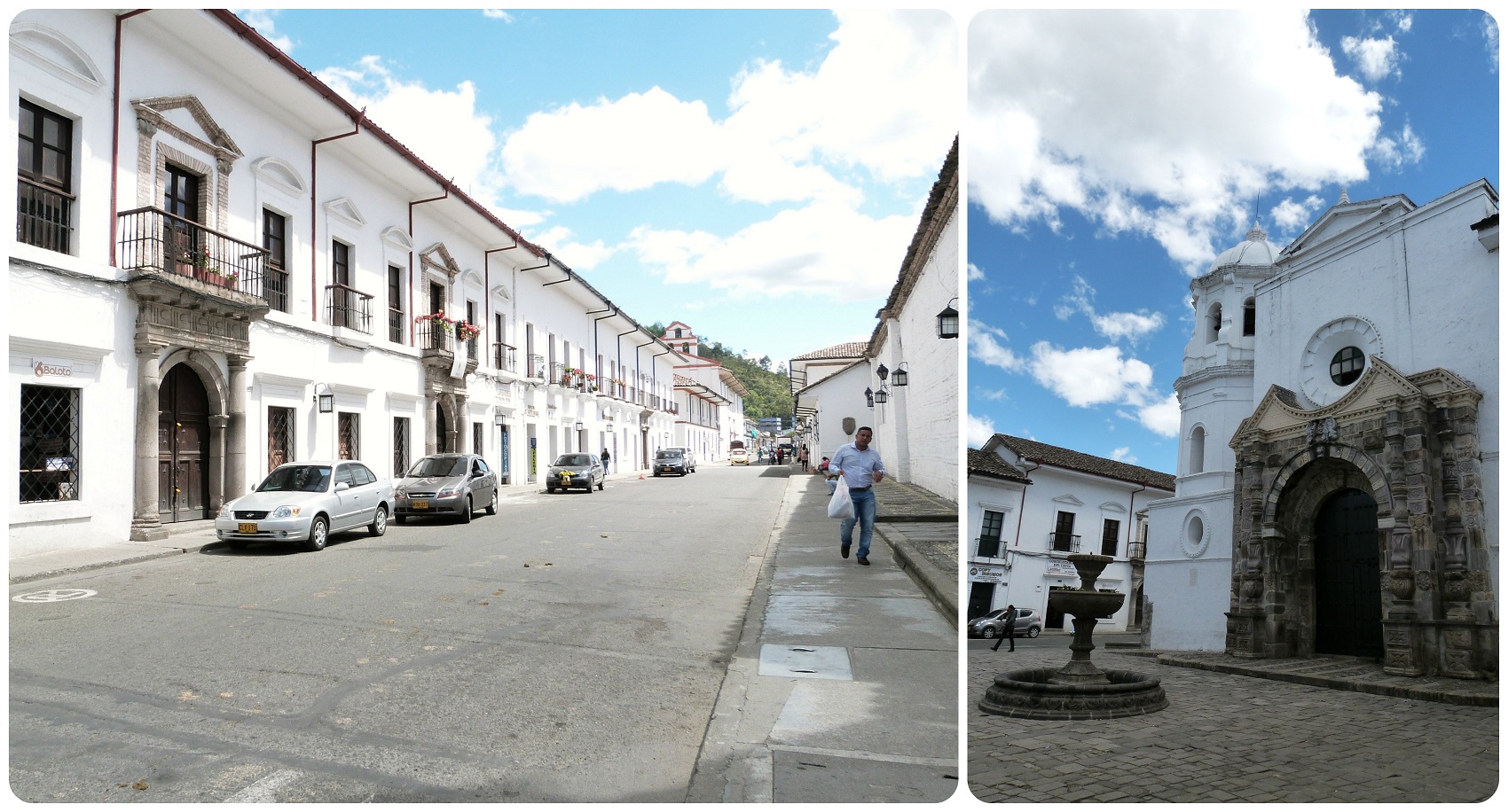 rue avec balcons et église santo domingo de Popayán