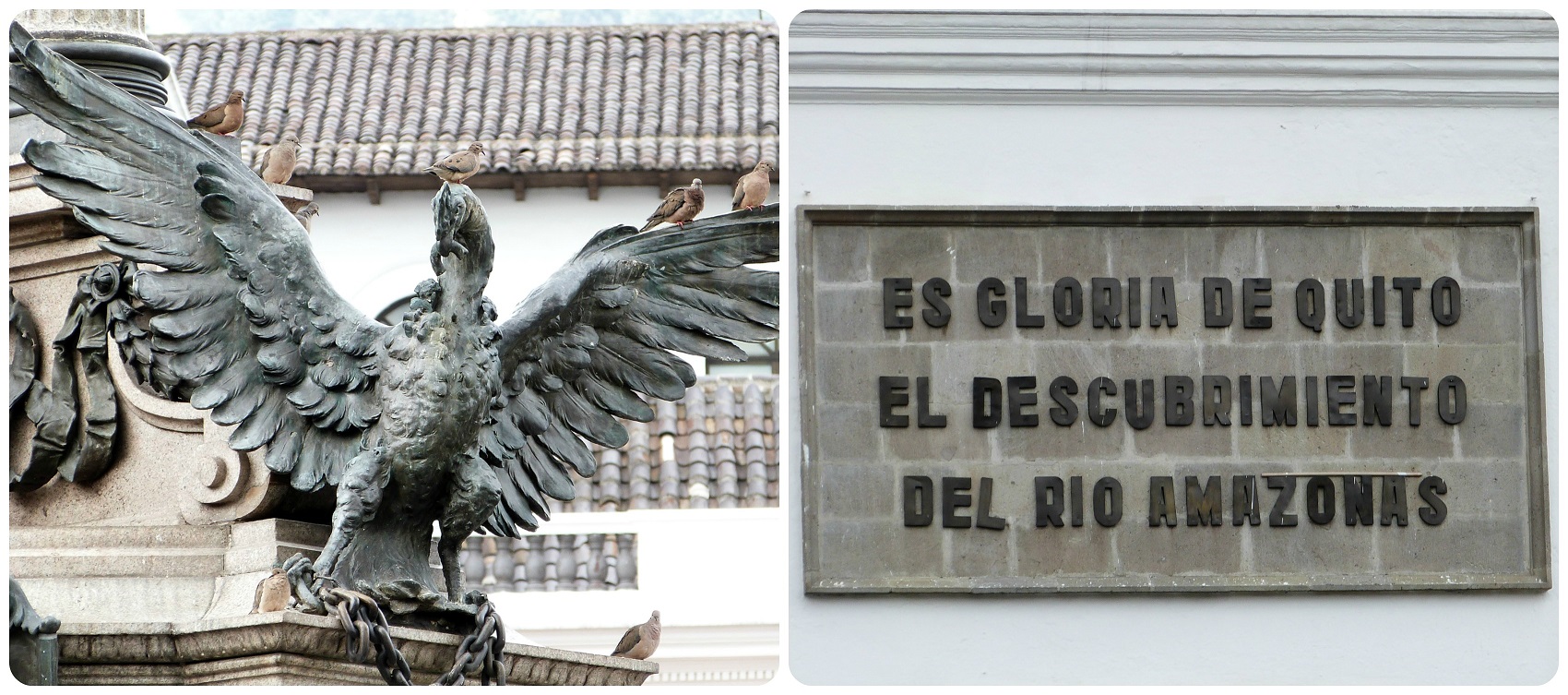sculpture au pied du monumento de la independencia sur la Plaza Grande de Quito