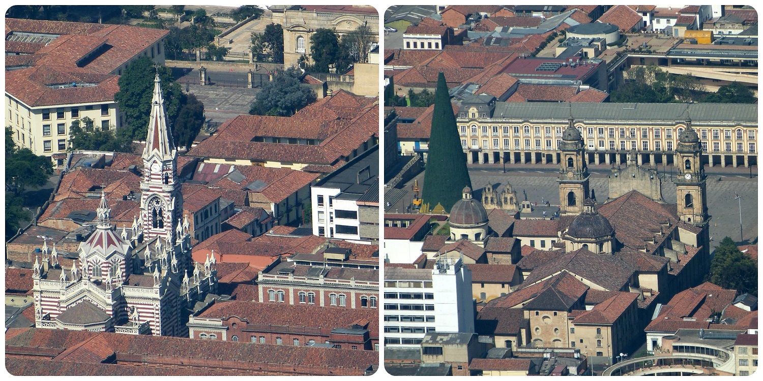 Vue sur la iglesia et la Plaza Bolivar de Bogotá depuis le cerro de Guadalupe